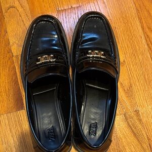 Zara Black Loafers with Gold Accent Size 10
